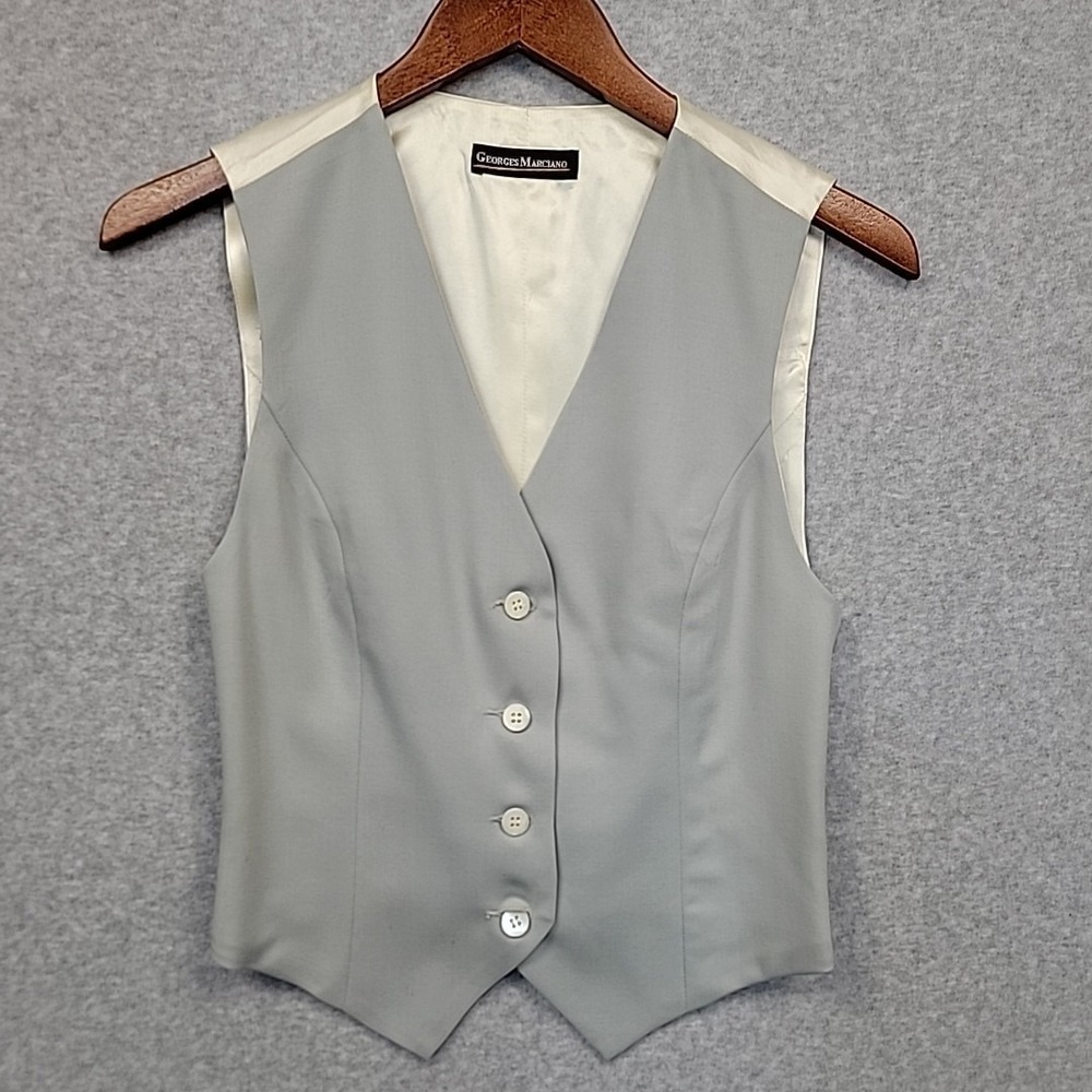 Vintage Georges Marciano Sage Gray Wool Vest‎ Tailored Minimalist Women's Small